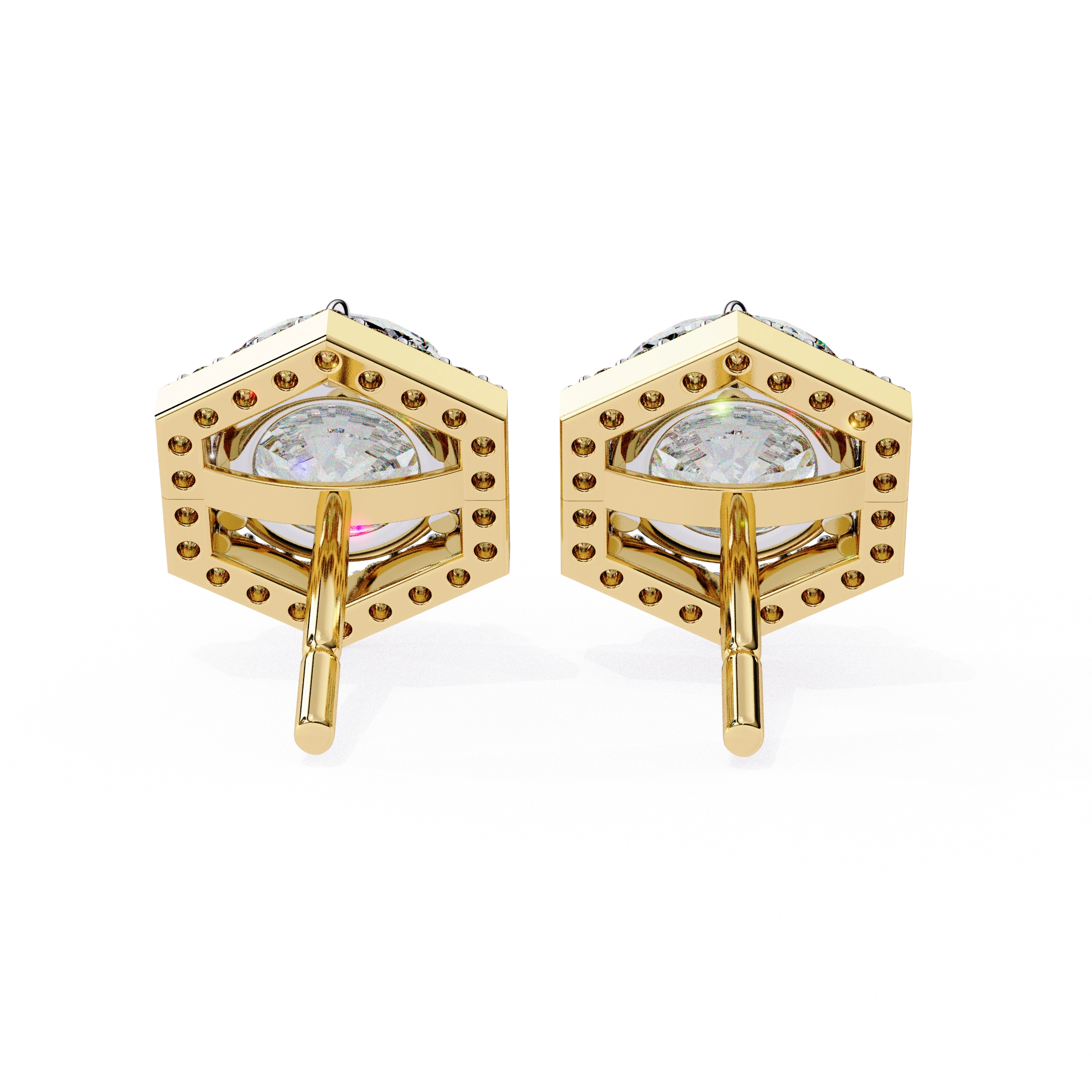 2.1 Carat Round Diamond Earrings Hexagon Halo Design