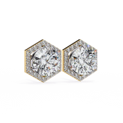 2.1 Carat Round Diamond Earrings Hexagon Halo Design