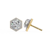 2.1 Carat Round Diamond Earrings Hexagon Halo Design