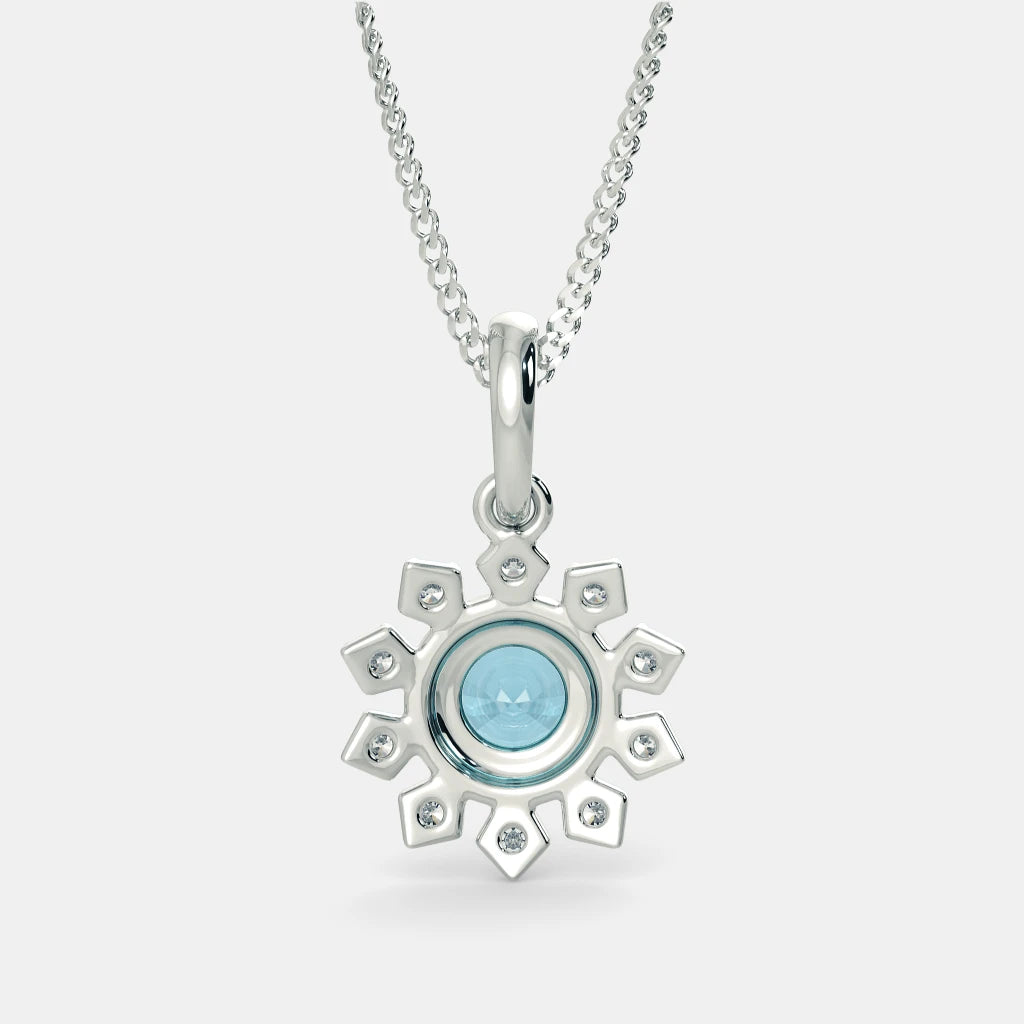 2.20 Carat Round Blue Floral Lab Diamond Pendant in White Gold