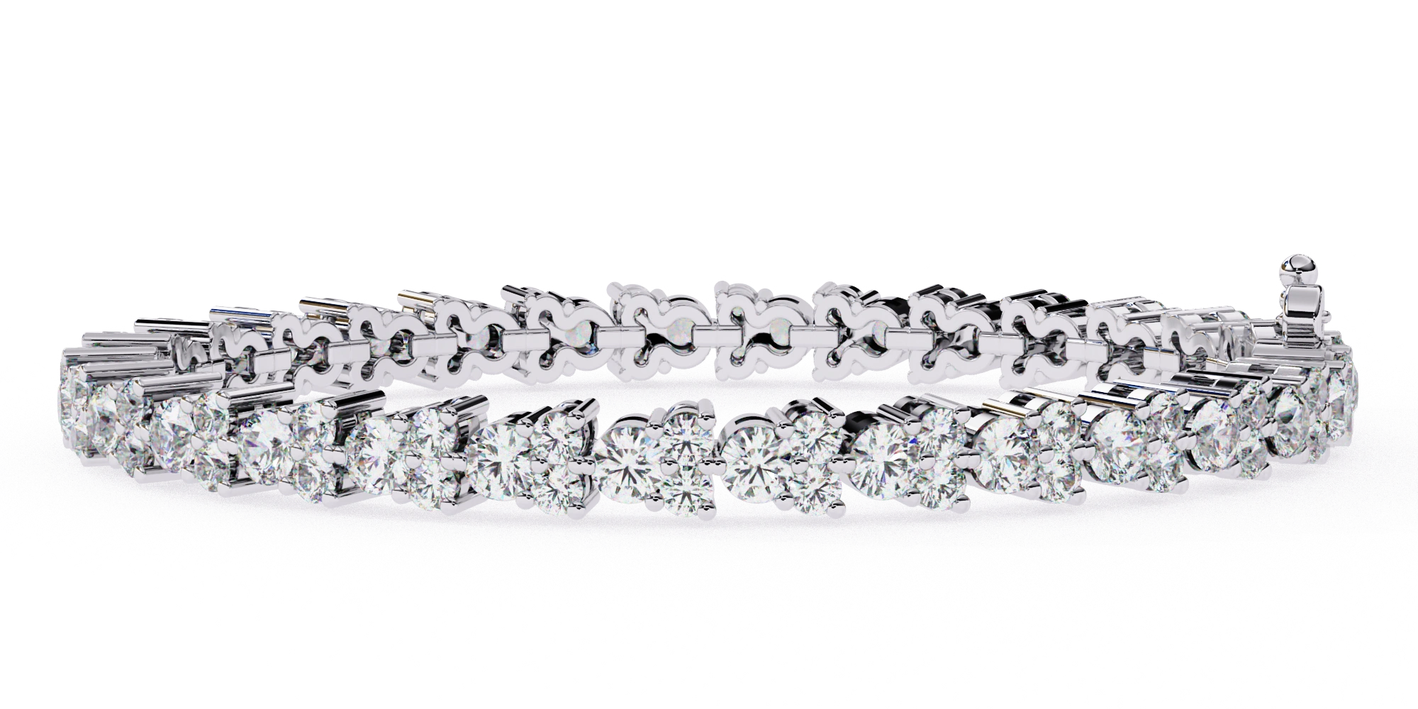 2.26 Carat Round Diamond Tennis Bracelet In White Gold 950 Platinum Natural Diamond