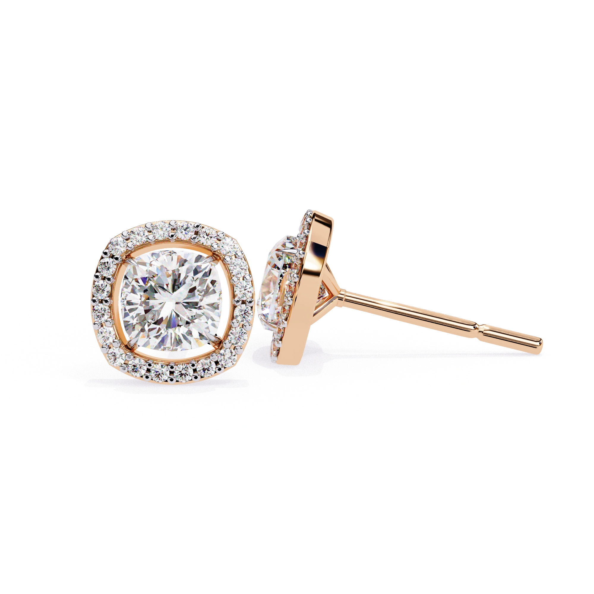 2.34 Carat Cushion Diamond Halo Stud Earrings for Women