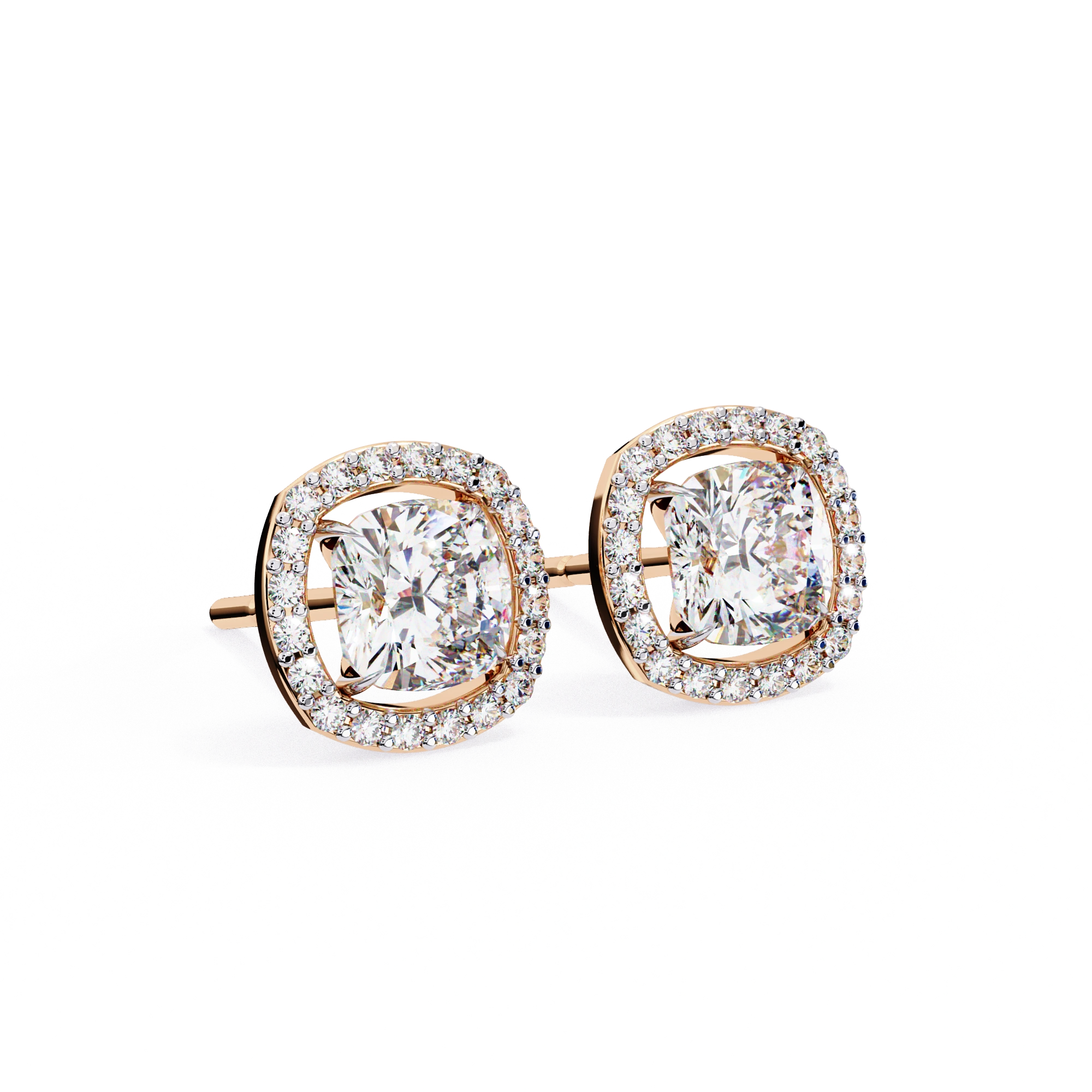 2.34 Carat Cushion Diamond Halo Stud Earrings for Women