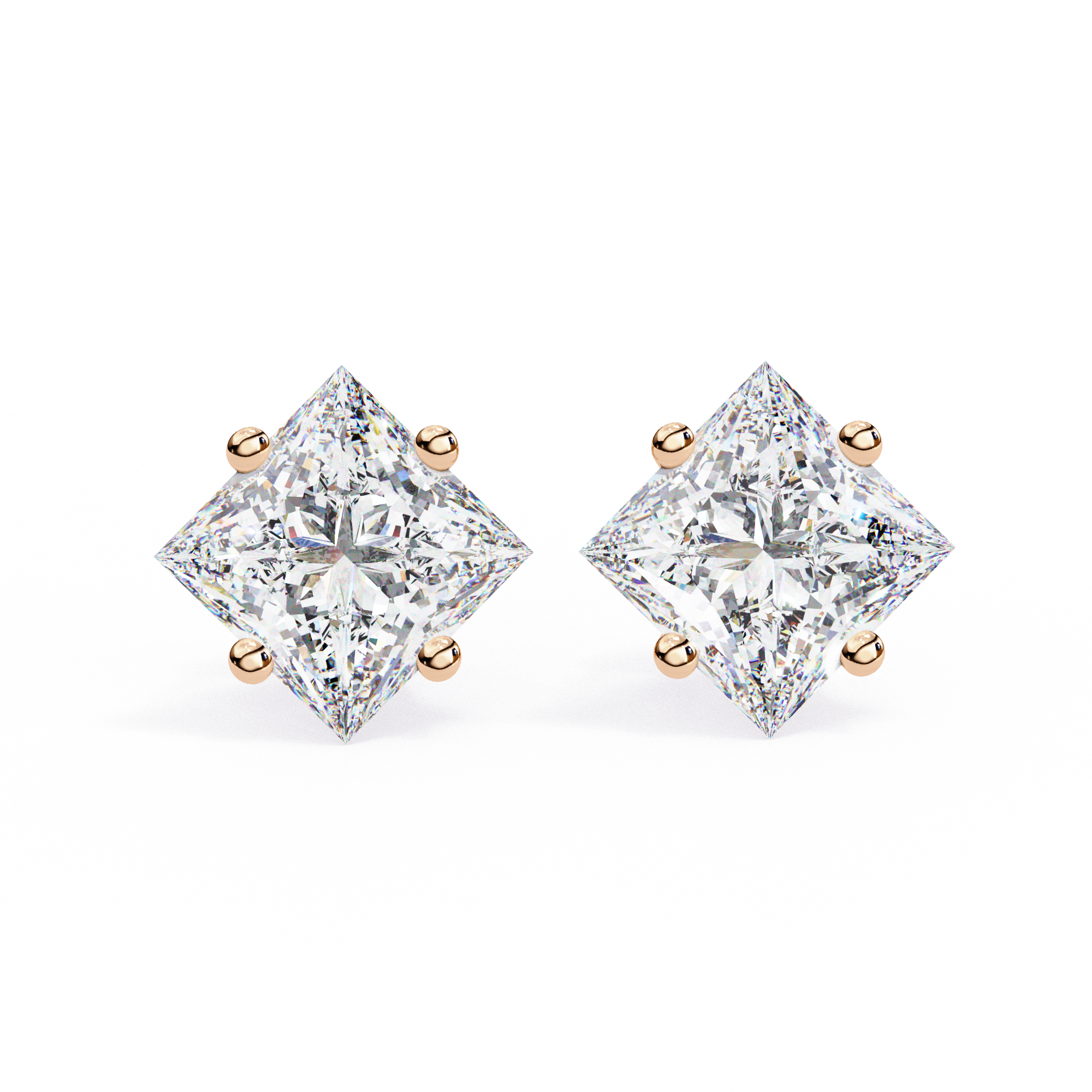 2.50 Ct Princess Cut Lab Diamond Stud Earrings 18K Rose Gold