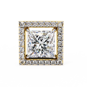 2.46 Carat Princess Cut Diamond Stud Earrings with Square Halo Design in Gold and Platinum
