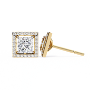 2.46 Carat Princess Cut Diamond Stud Earrings with Square Halo Design in Gold and Platinum