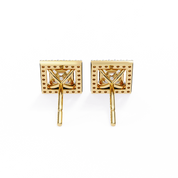 2.46 Carat Princess Cut Diamond Stud Earrings with Square Halo Design in Gold and Platinum