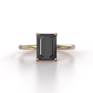 2.50 Carat Emerald Cut Black Diamond Solitaire Ring 18K Yellow Gold Black Diamond Engagement Ring
