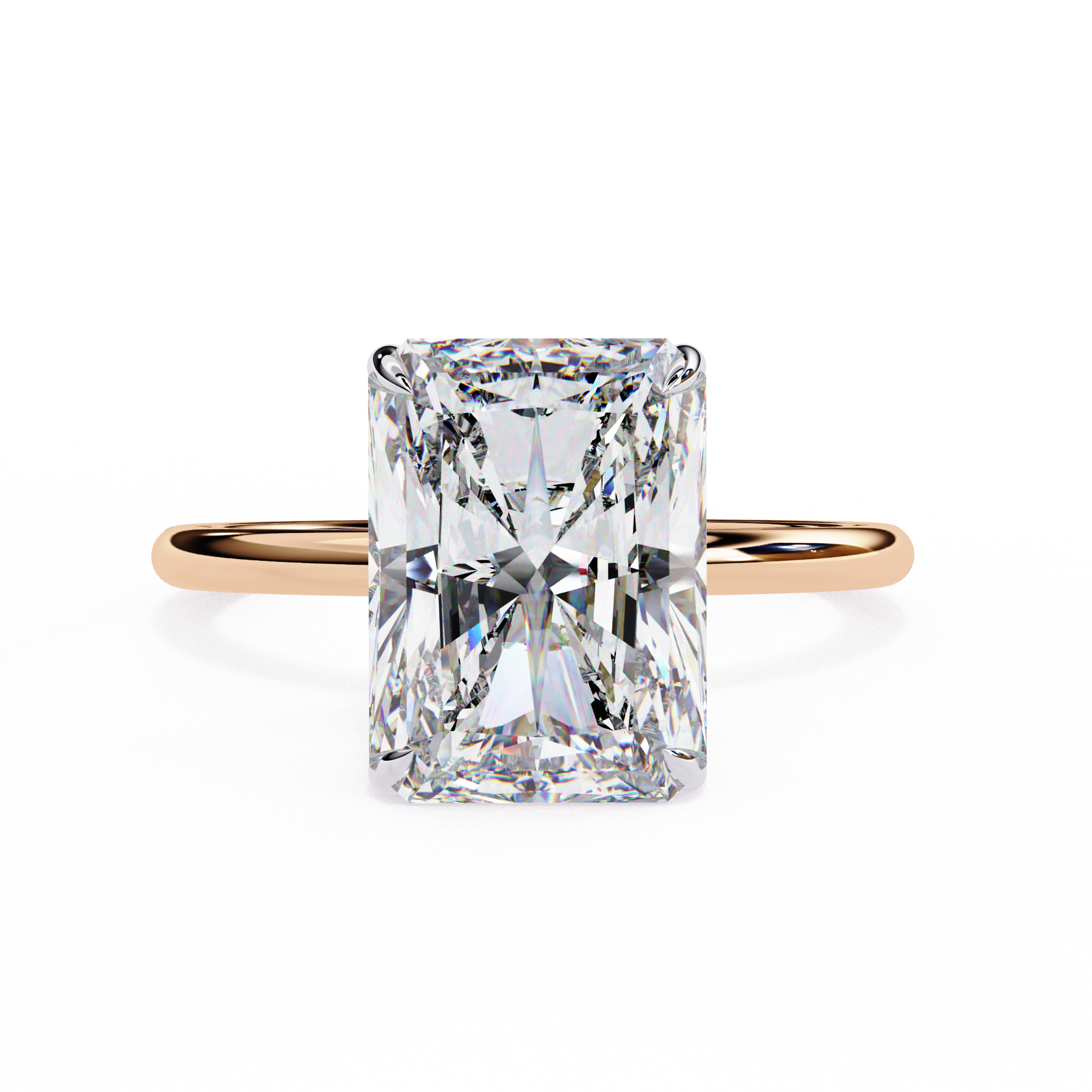 Radiant Cut Two Tone Halo Lab Grown Diamond Ring 18K Rose Gold