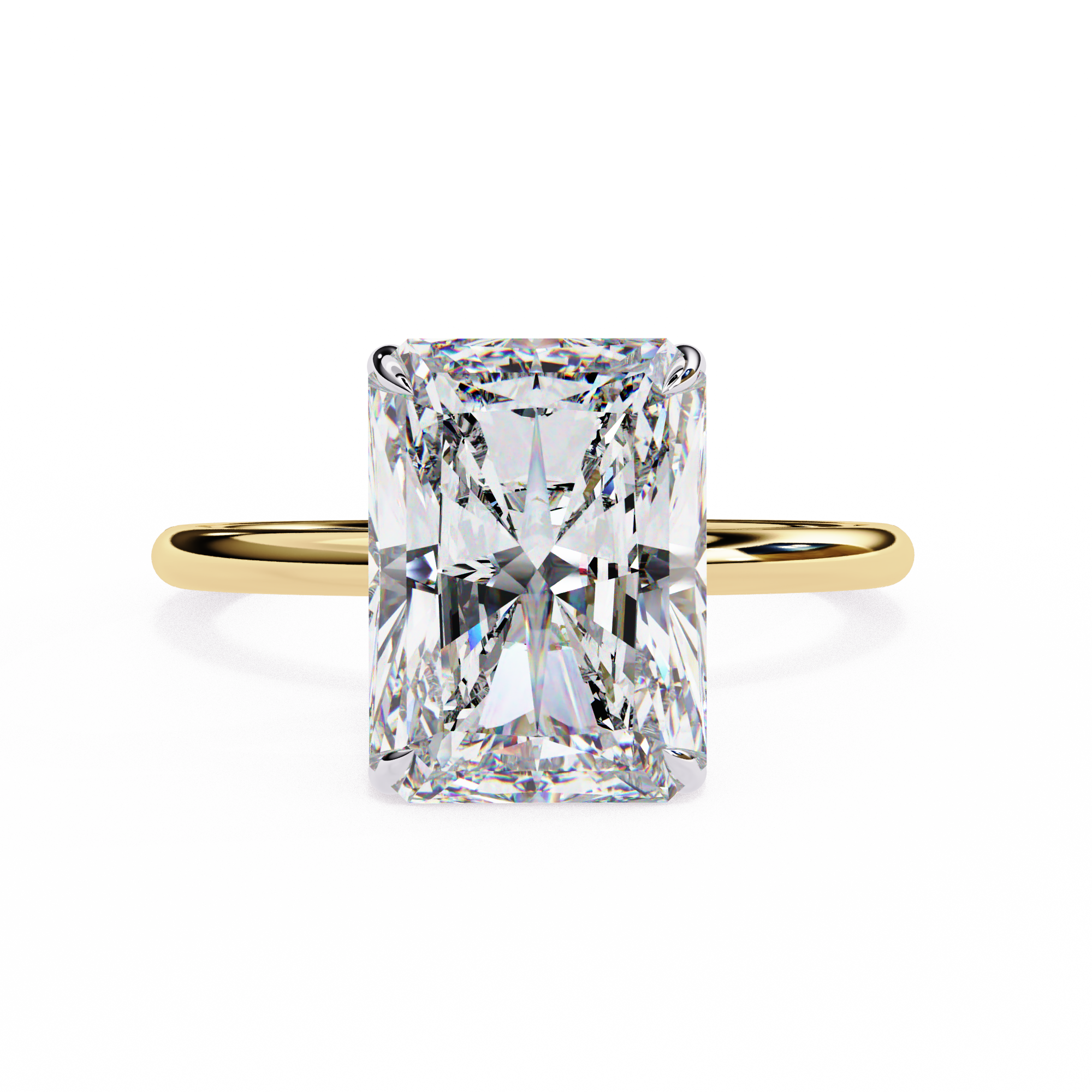 Radiant Cut Two Tone Halo Lab Grown Diamond Ring 18K Yellow Gold