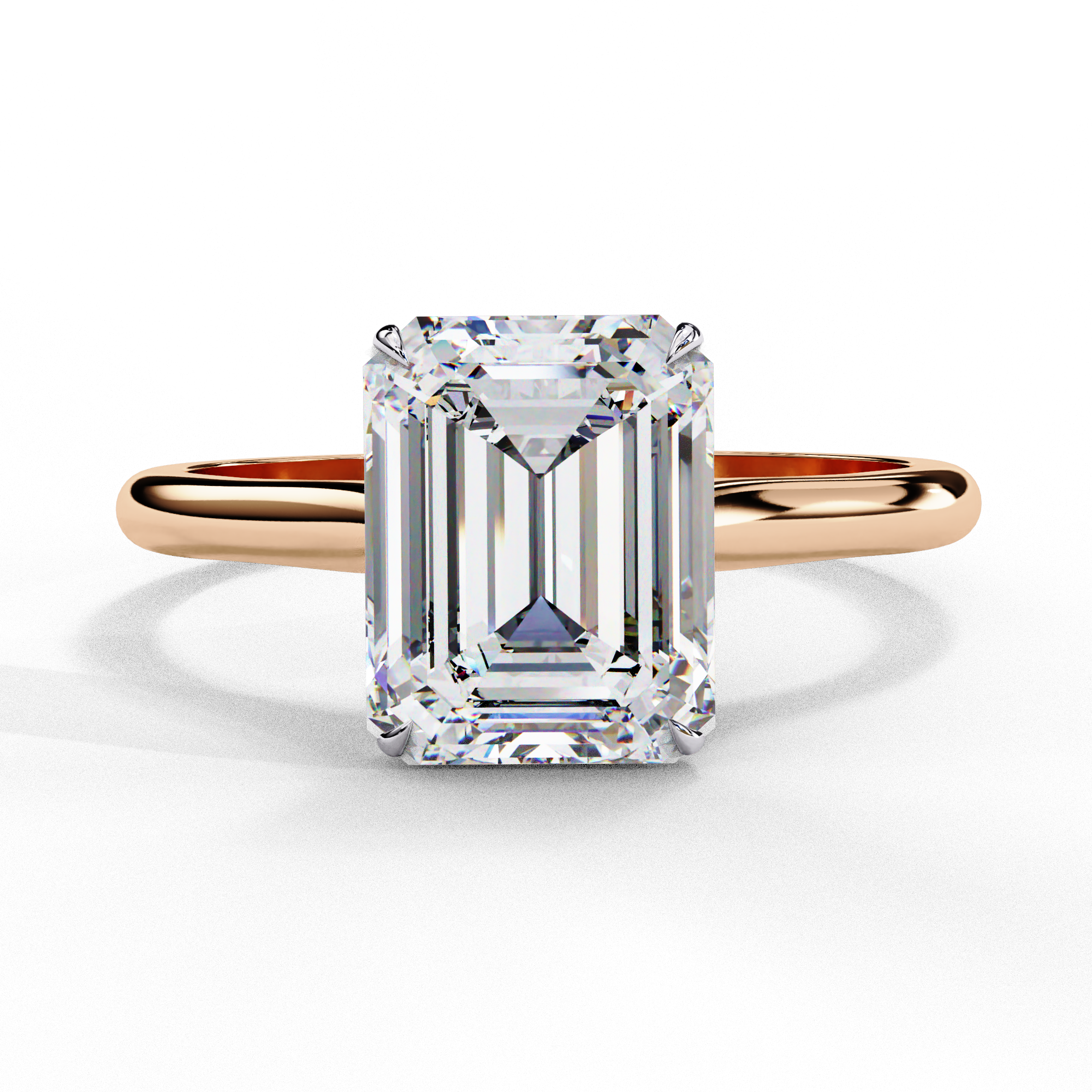 1 Carat Emerald Shaped Lab Diamond Engagement Ring In White Gold Rose