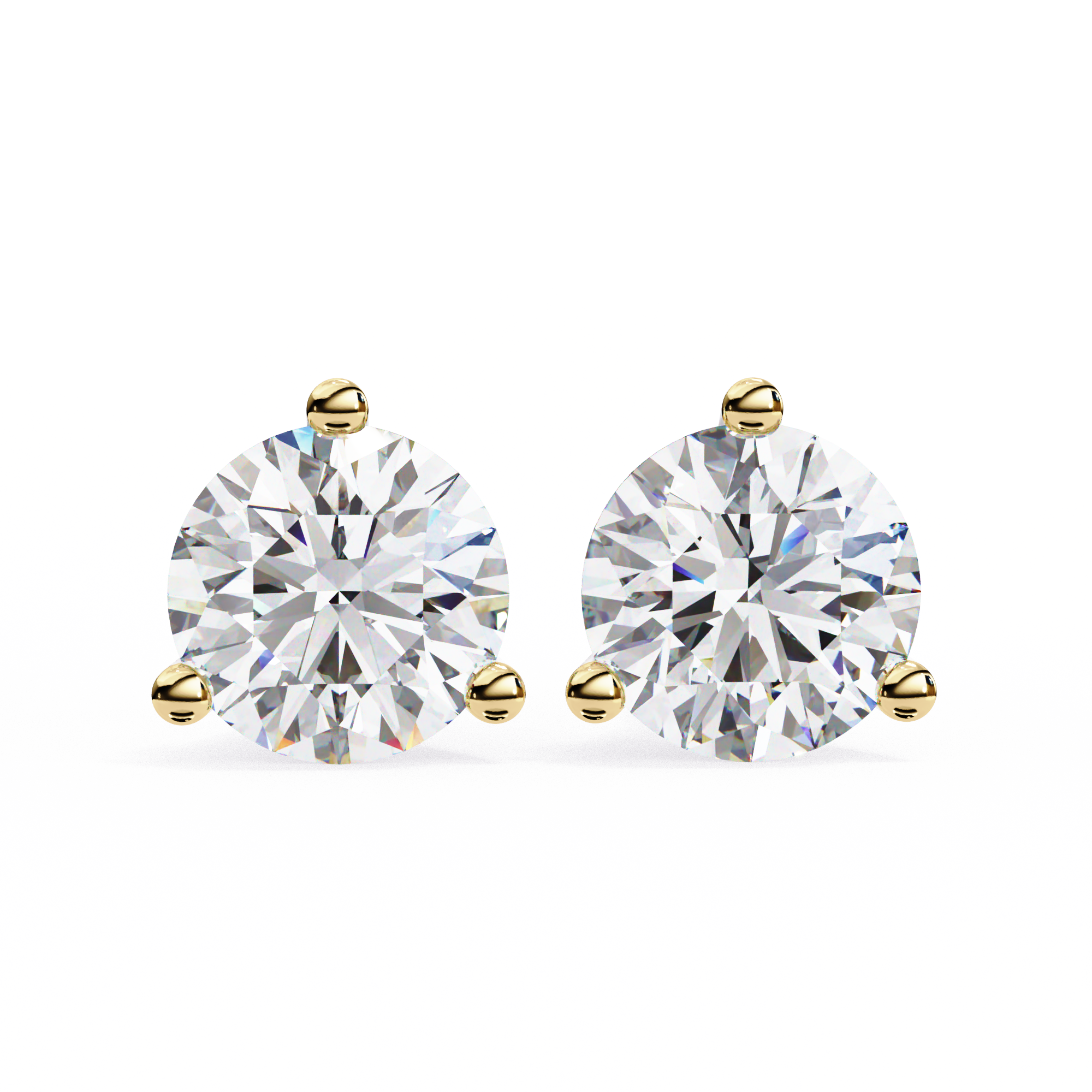 Round Brilliant Lab Diamond Stud Earrings 18K Yellow Gold