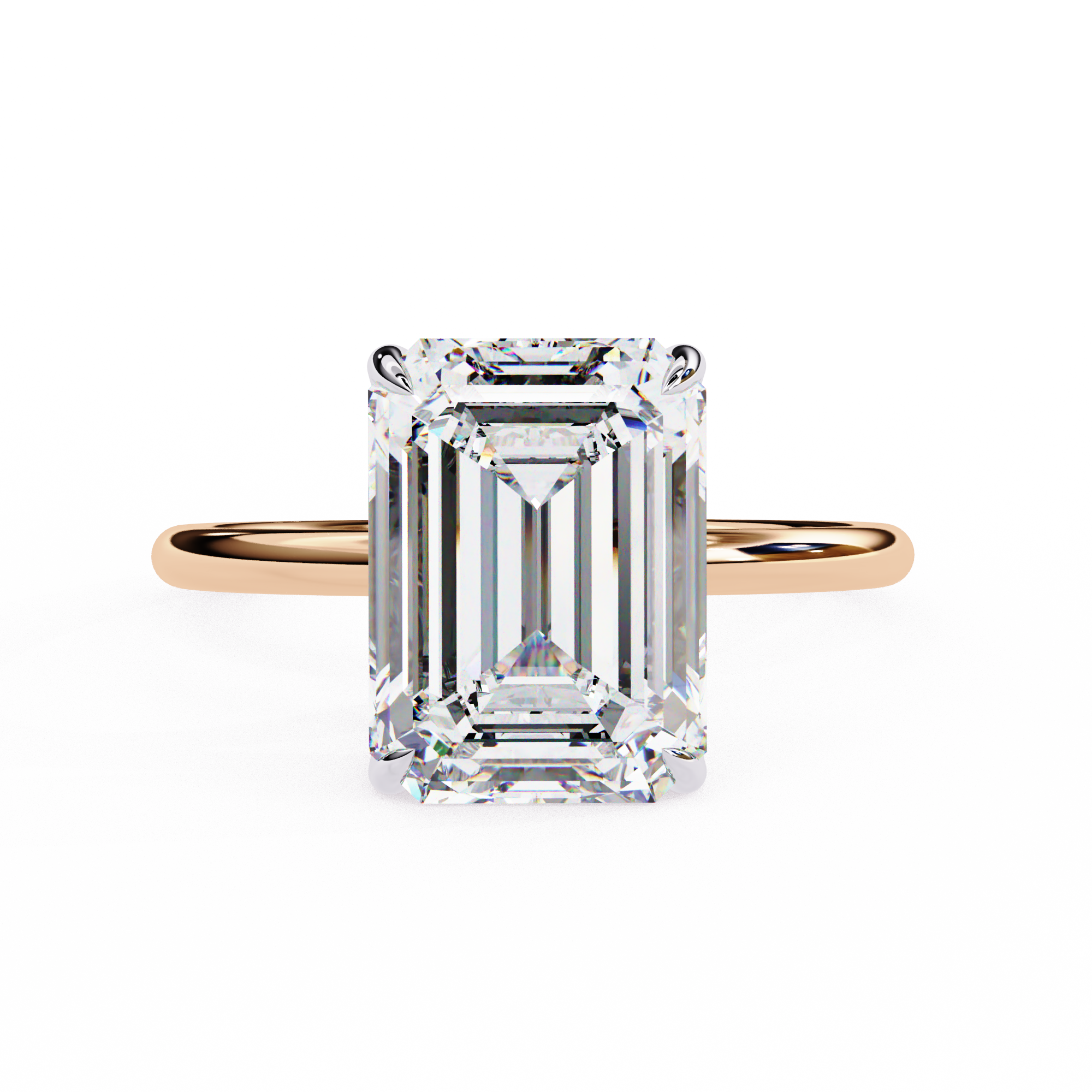 Emerald Claw Prong Halo Lab Diamond Engagement Ring 18K Rose Gold