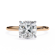 Cushion Cut Two Tone Solitaire Lab Diamond Engagement Ring 18K Rose Gold
