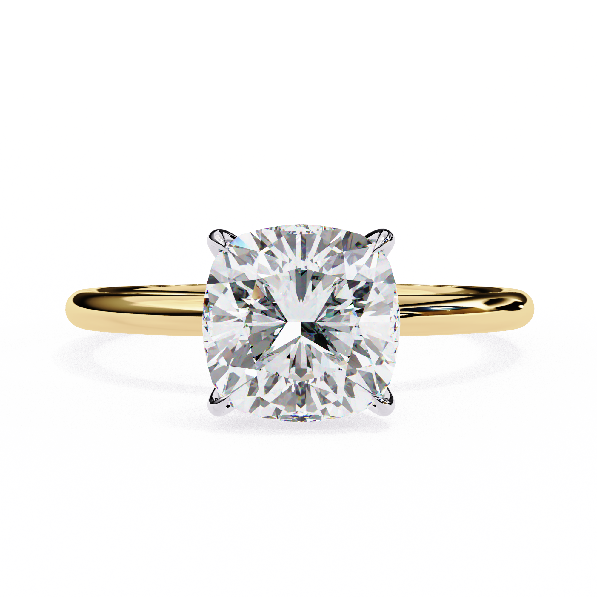 Cushion Cut Two Tone Solitaire Lab Diamond Engagement Ring 18K Yellow Gold