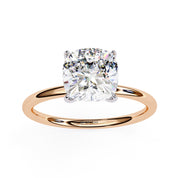 Cushion Cut Two Tone Solitaire Lab Diamond Engagement Ring