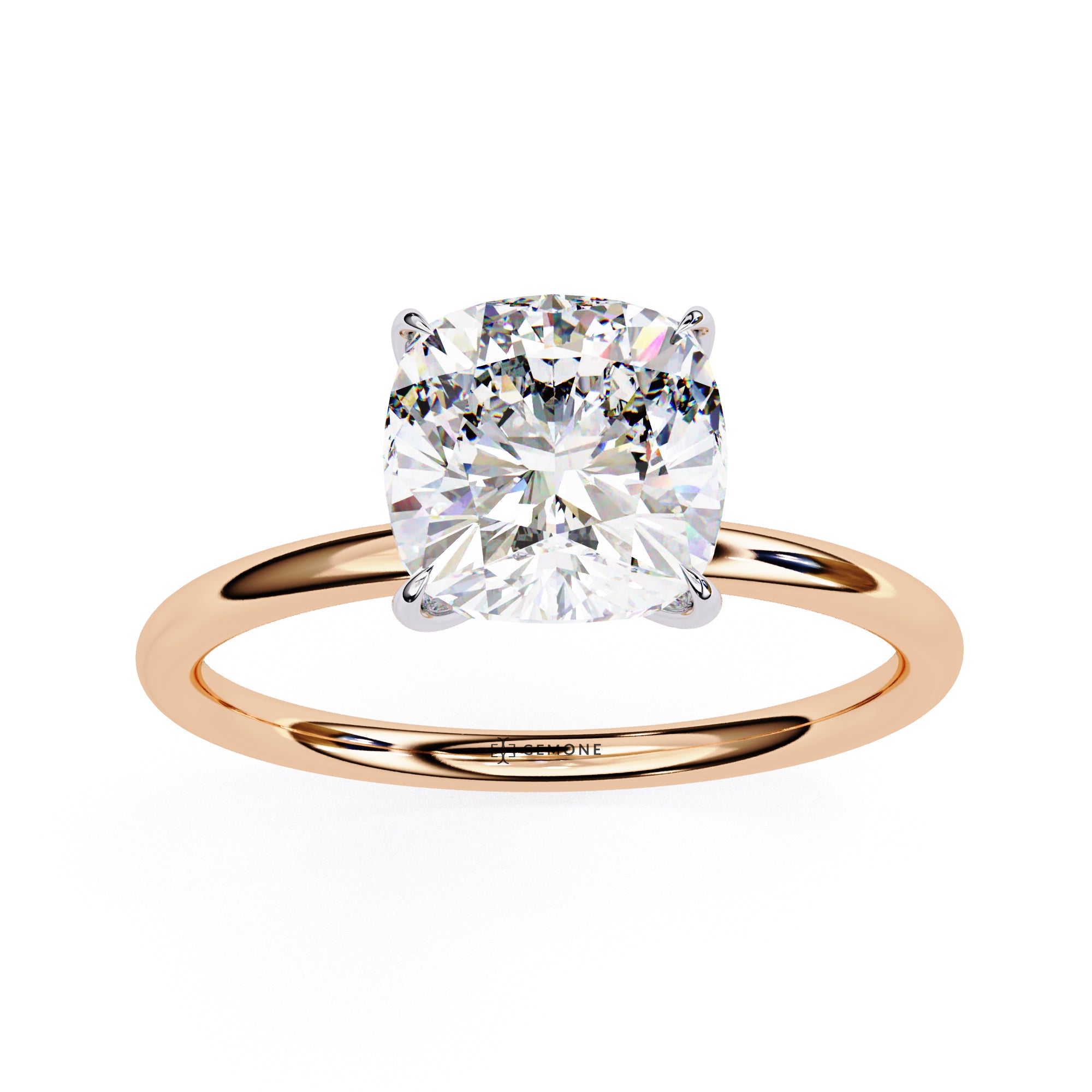 Cushion Cut Two Tone Solitaire Lab Diamond Engagement Ring