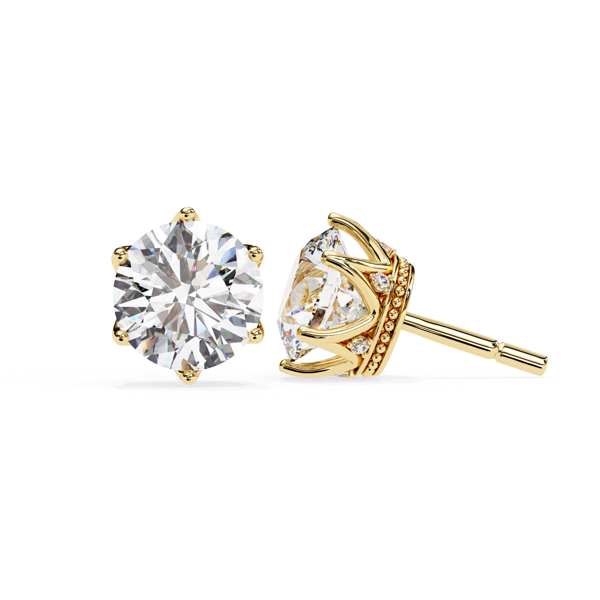 2.66 Ct Lab White Diamond Stud Earrings Yellow Gold