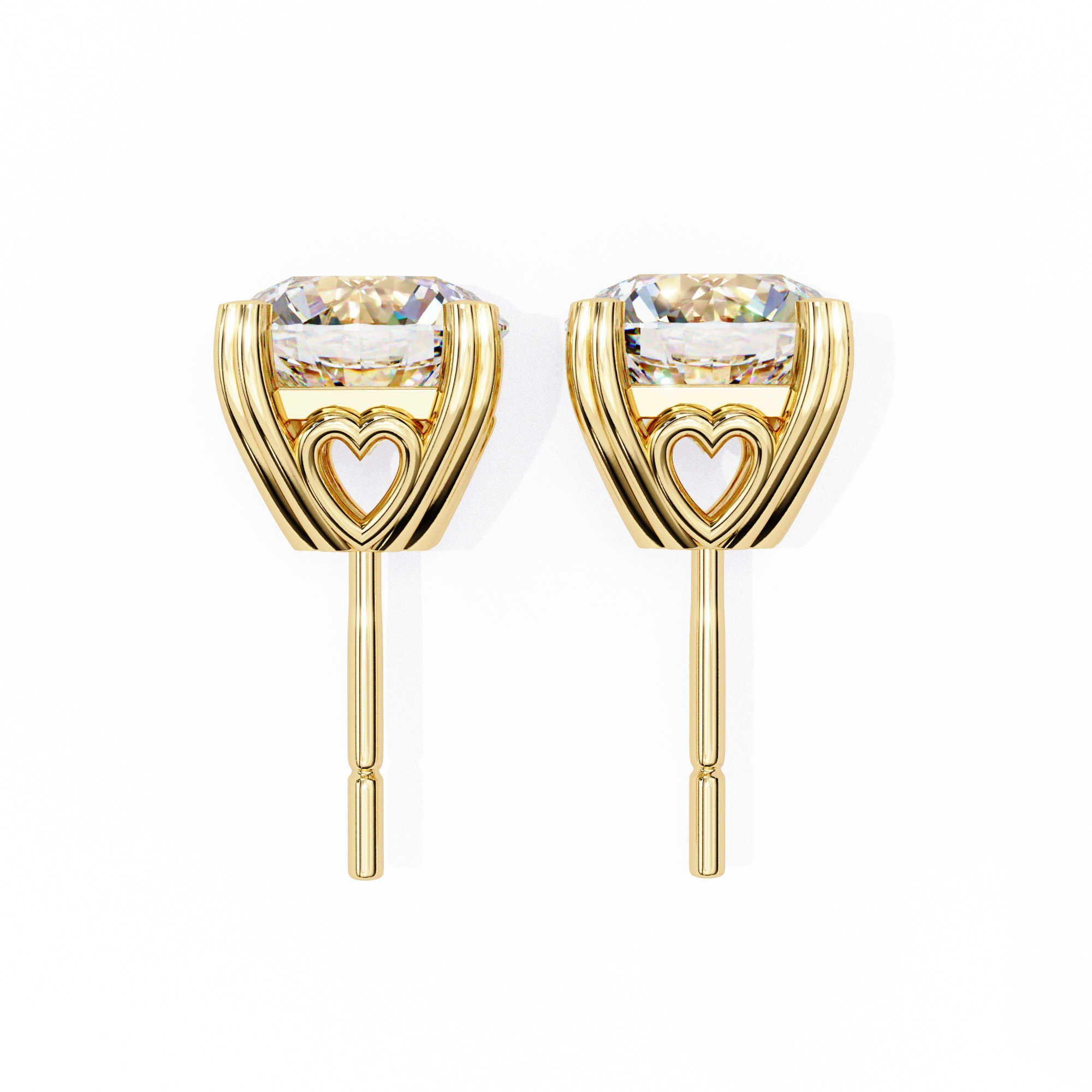 2.60 Carat Diamond Earrings Studs With Heart Basket Flat Back Design