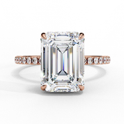 Emerald Cut Synthetic Diamond Hidden Halo Engagement Ring 18K Rose Gold Lab Diamond Engagement Rings