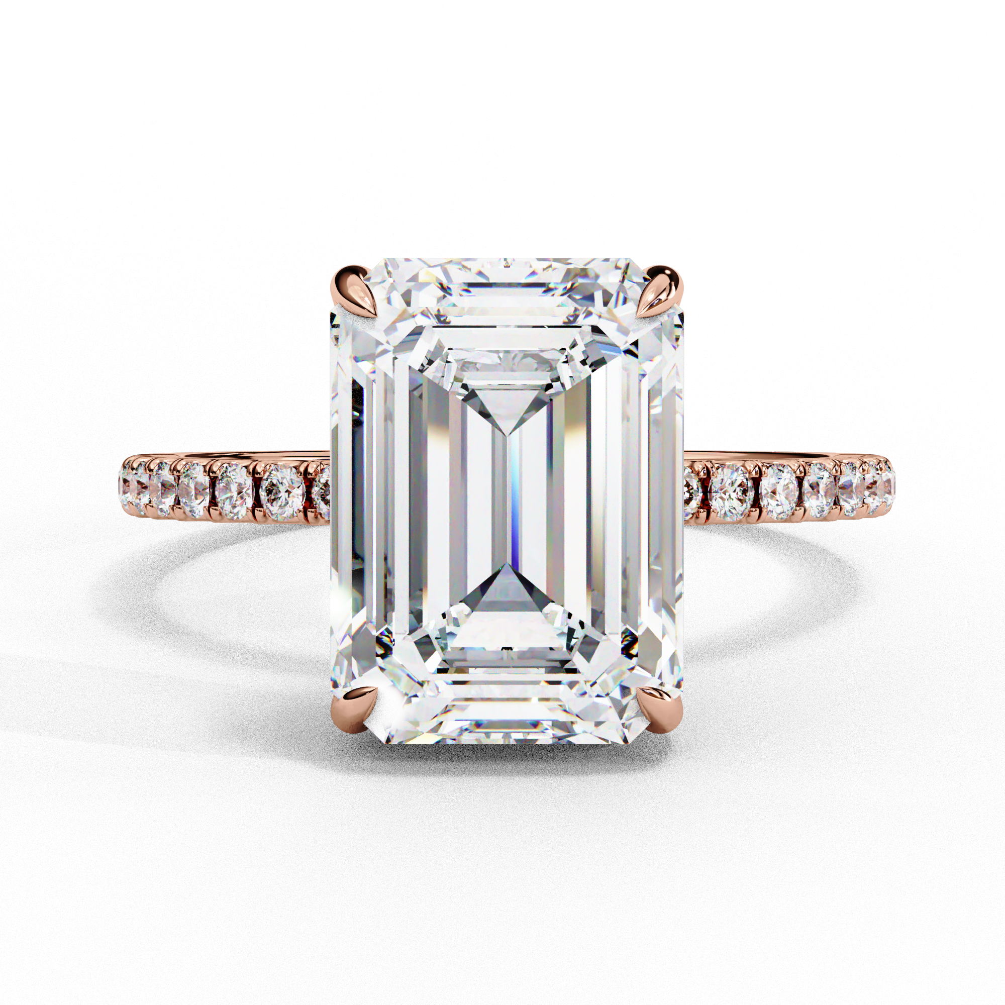 Emerald Cut Synthetic Diamond Hidden Halo Engagement Ring 18K Rose Gold Lab Diamond Engagement Rings