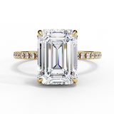 Emerald Cut Synthetic Diamond Hidden Halo Engagement Ring