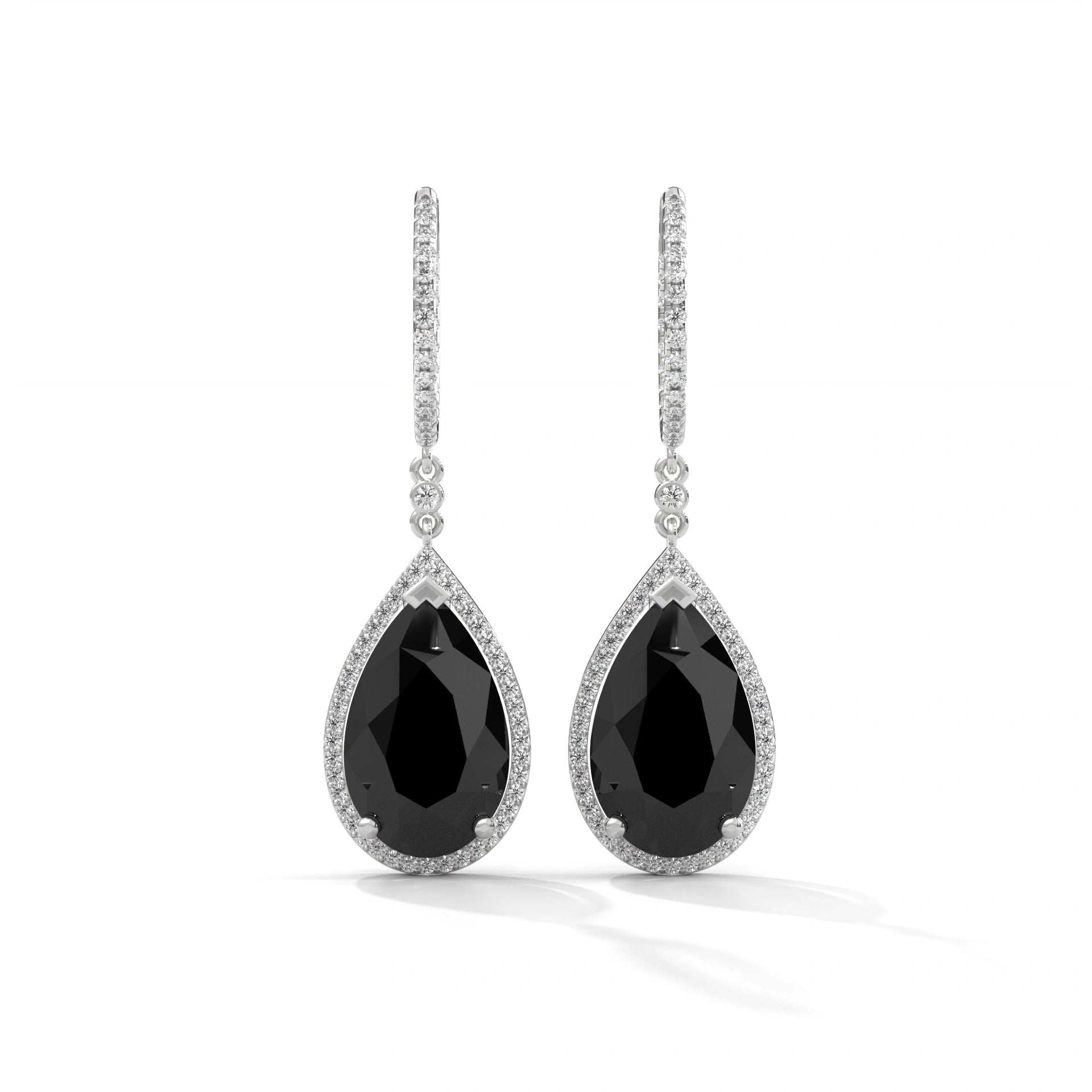 23.90 Tcw Pear Shape Drop Dangle Black Diamond Earrings