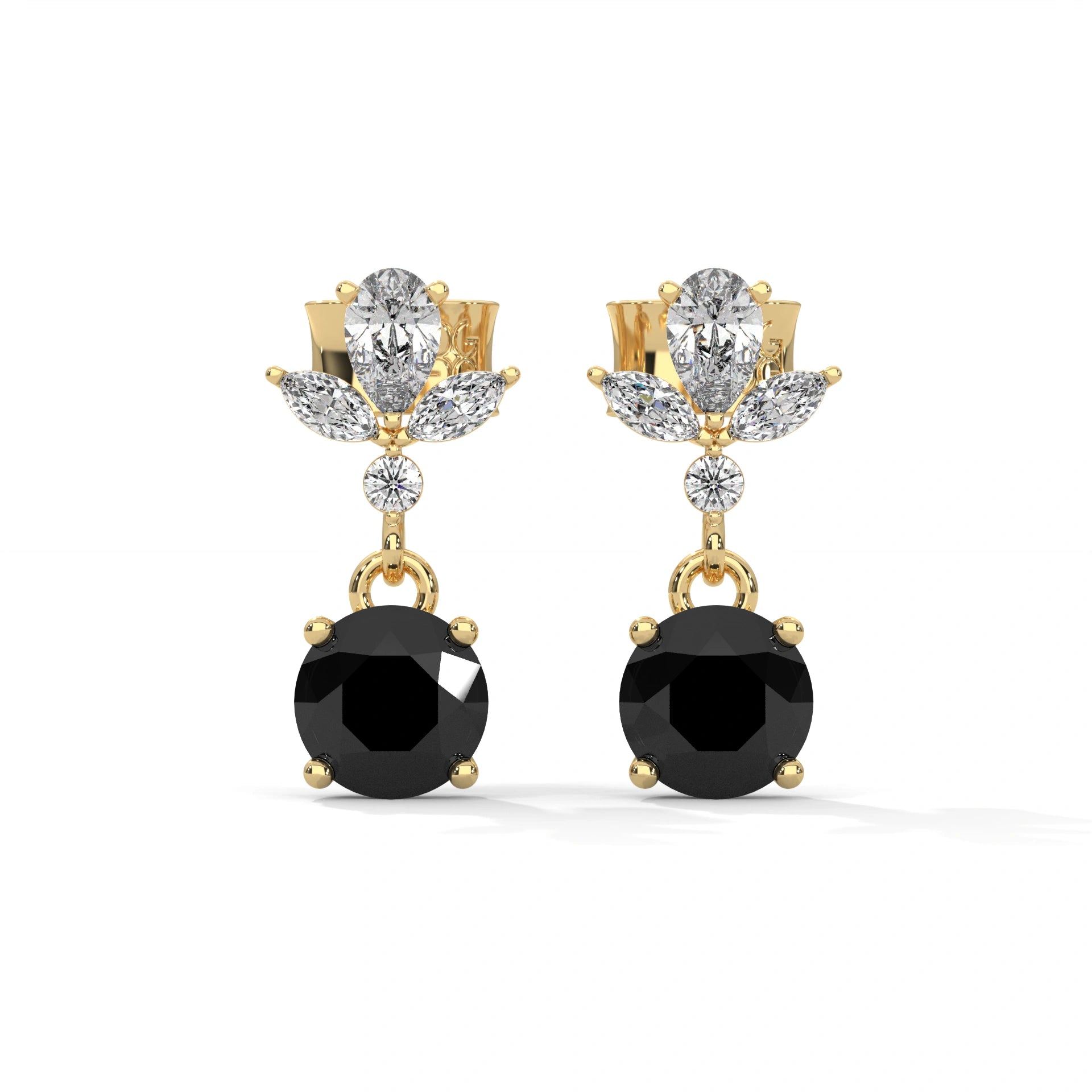 2 Carat Black Diamond Drop Earrings With Screw Back 18K Yellow Gold