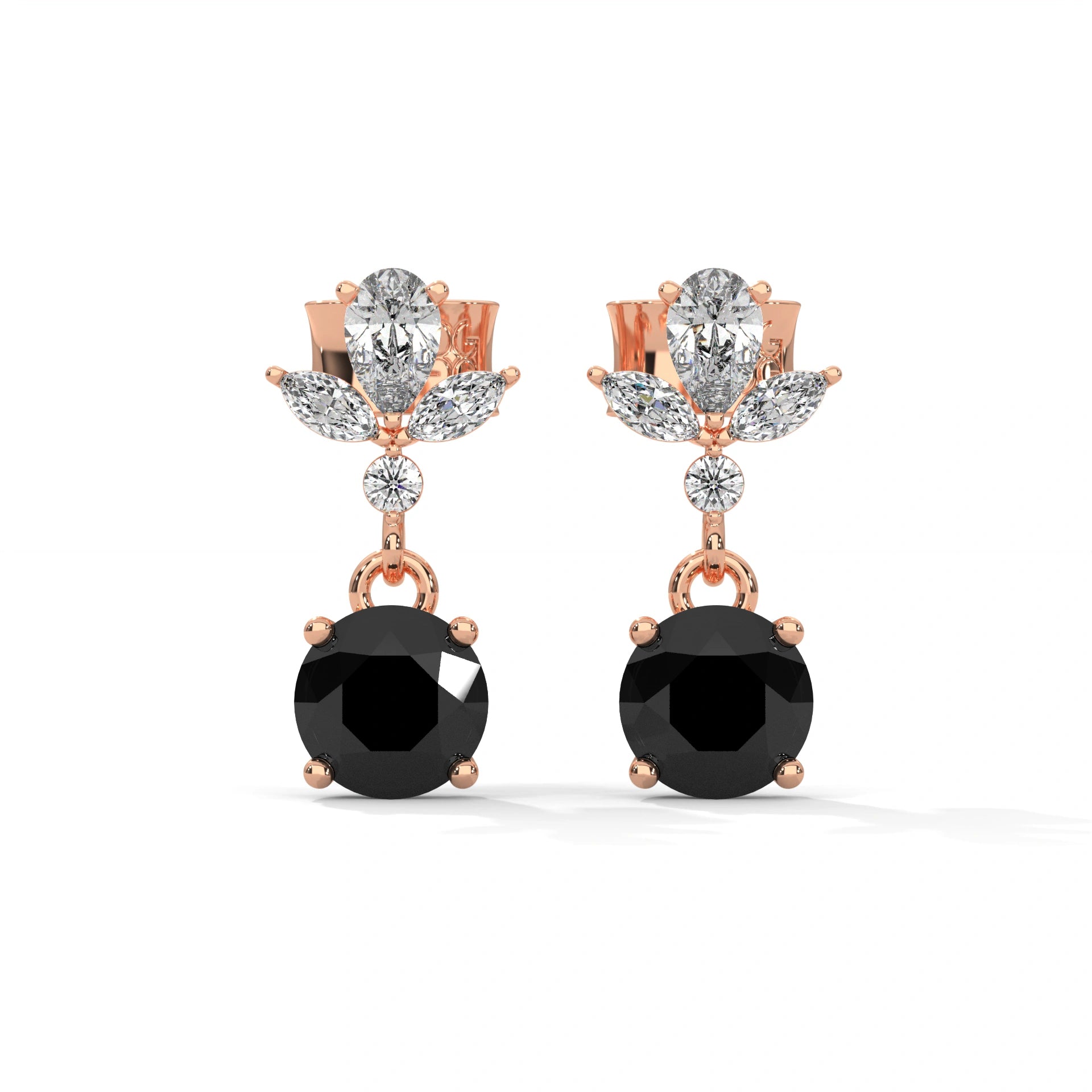 2 Carat Black Diamond Drop Earrings With Screw Back 18K Rose Gold