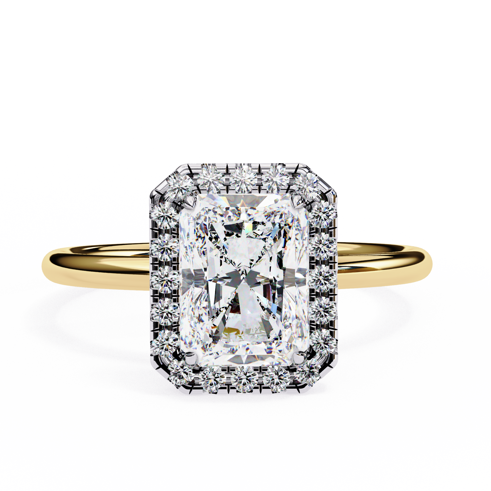 2.18 Ct Wt Radiant Cut Halo Lab Grown Diamond Ring 18K Yellow Gold Lab Diamond Engagement Rings