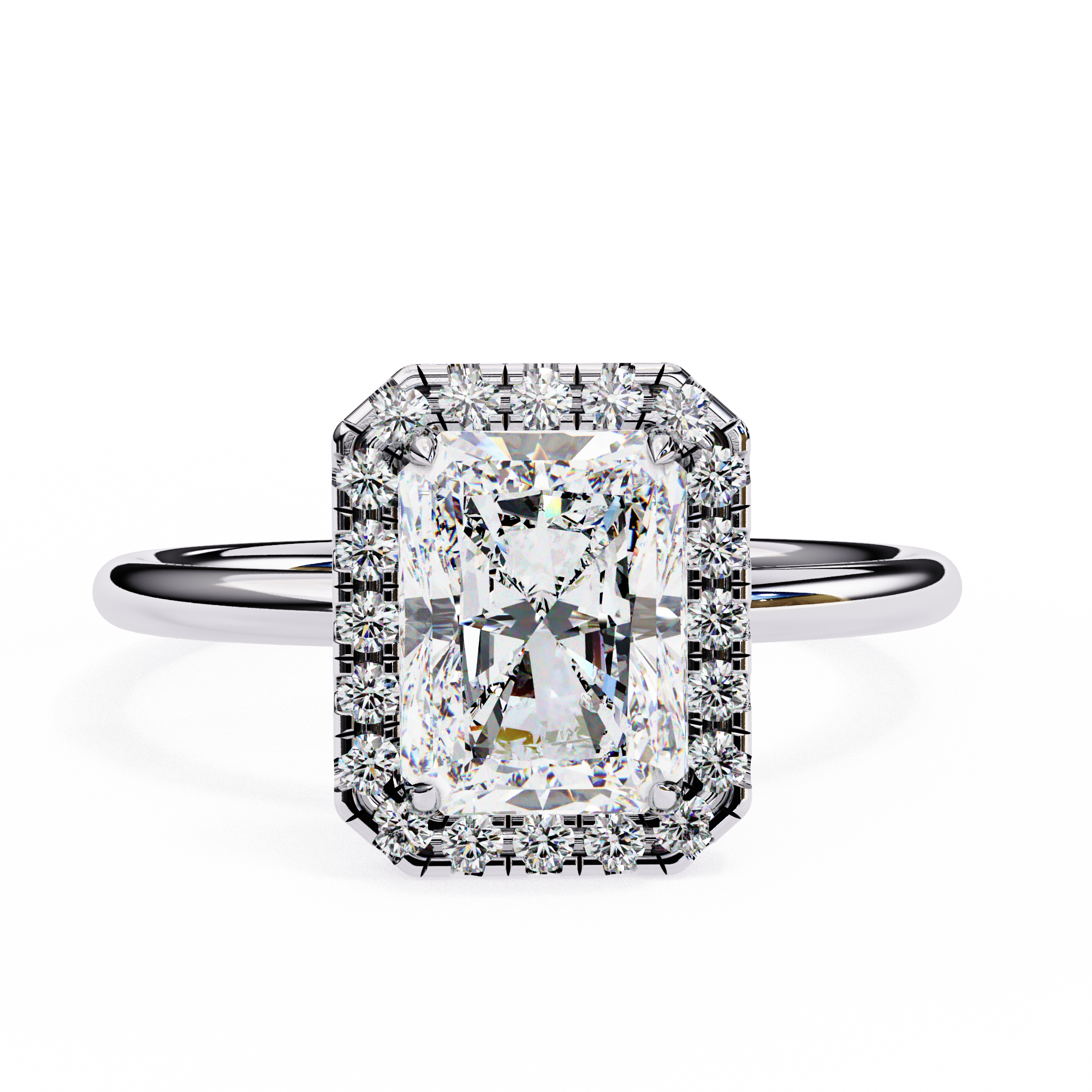 2.18 Ct Wt Radiant Cut Halo Lab Grown Diamond Ring 18K White Gold Lab Diamond Engagement Rings
