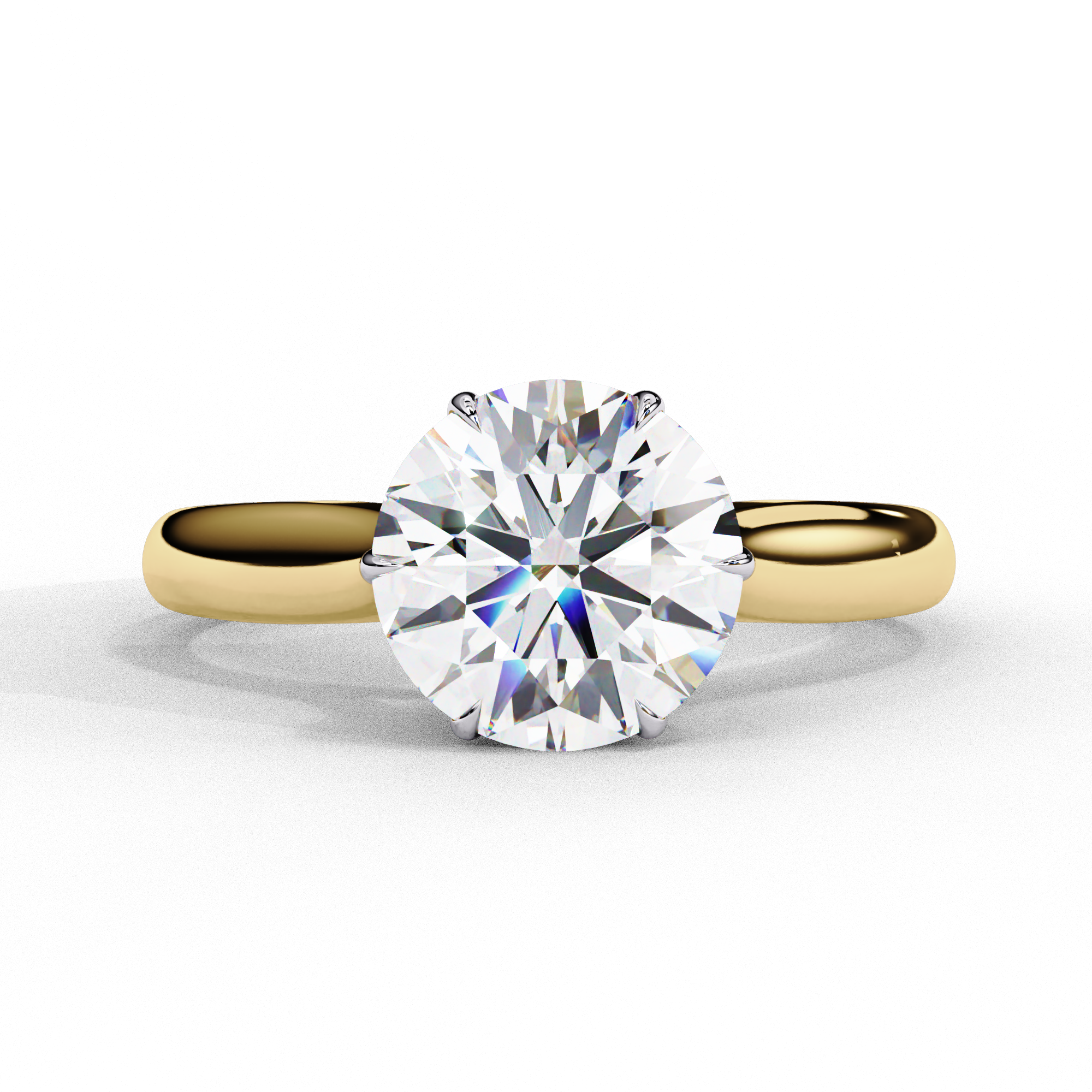2 Carat Round Cut 6 Claw Prong Solitaire Lab Diamond Ring 18K Yellow Gold