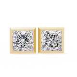 2 Carat Square Diamond Earrings Studs With Flat Back Setting