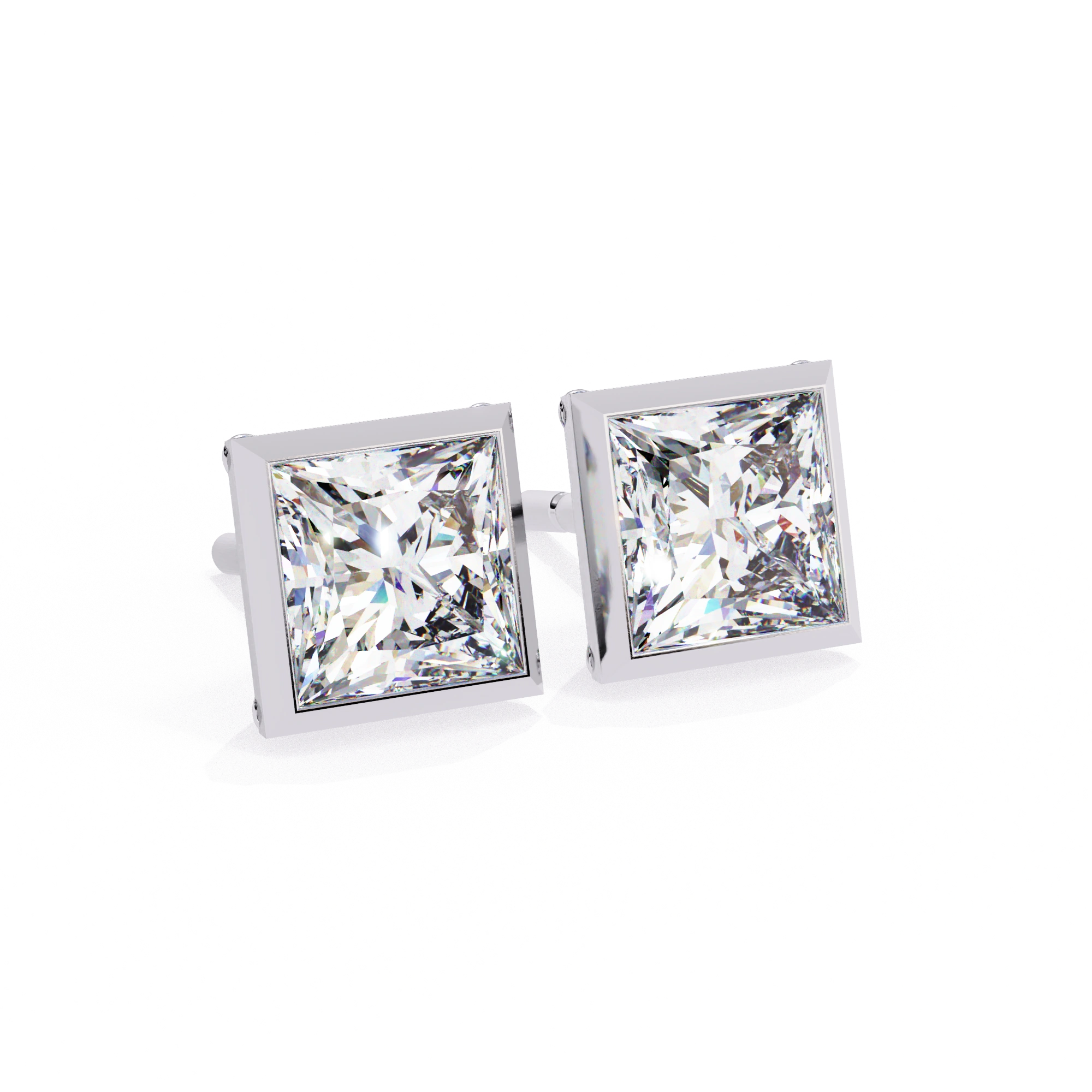 2 Carat Square Diamond Earrings Studs With Flat Back Setting