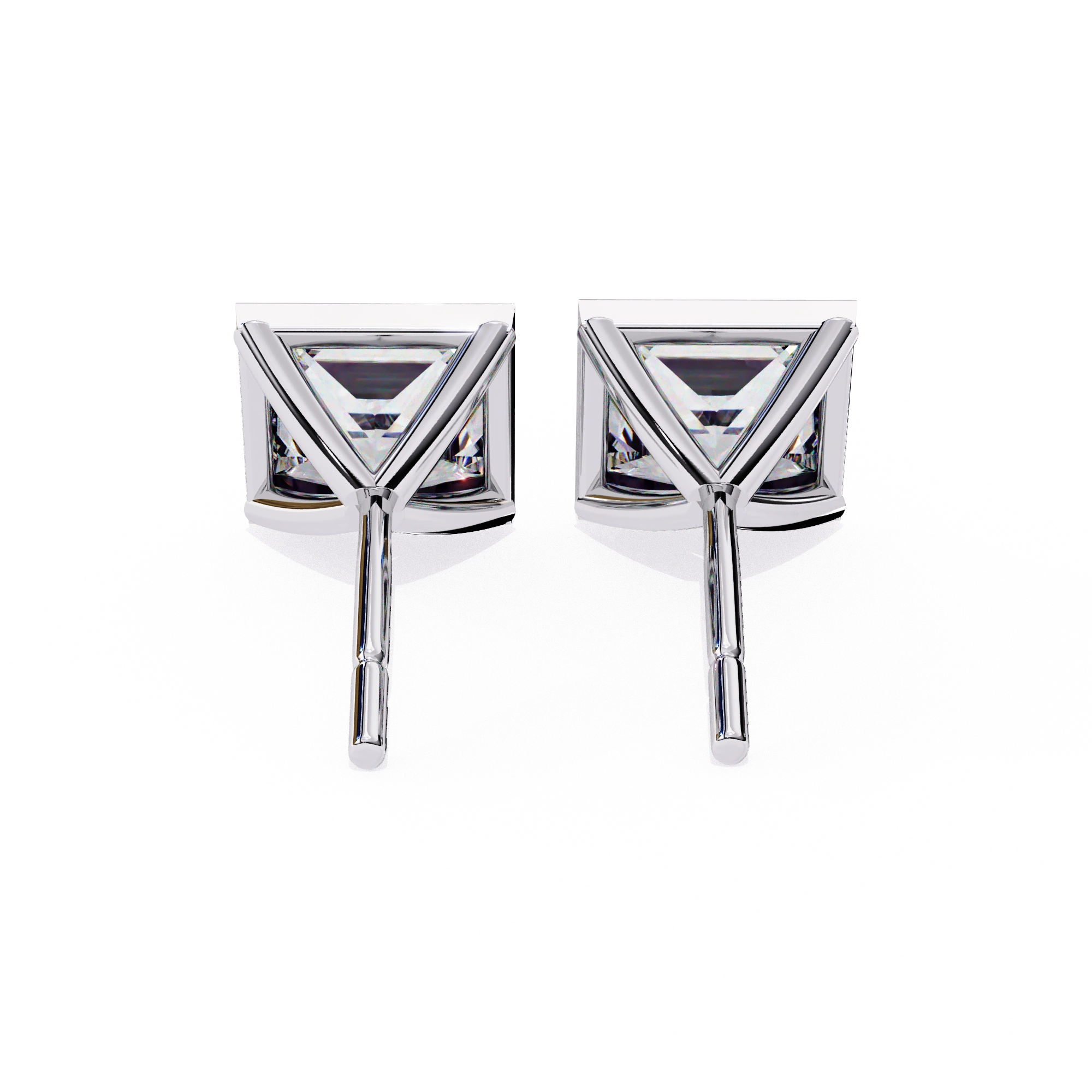 2 Carat Square Diamond Earrings Studs With Flat Back Setting