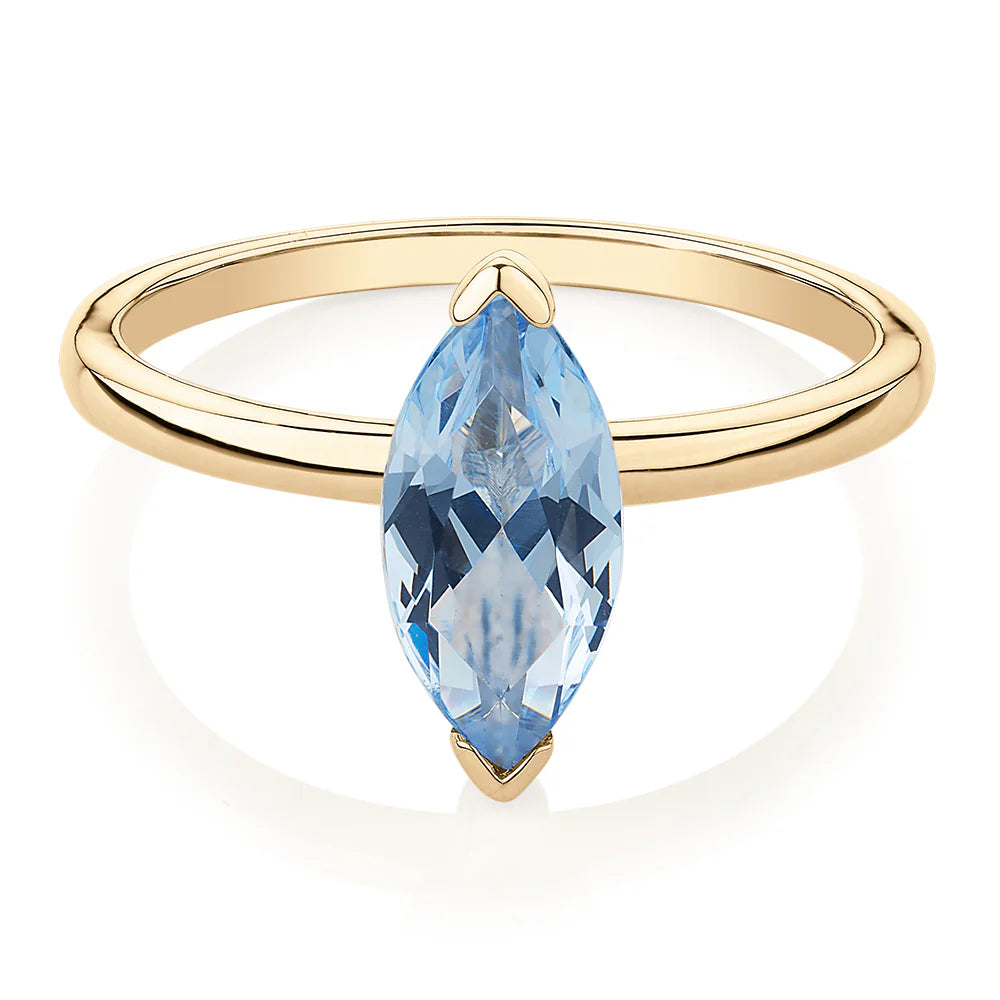 2 Ct Marquise Cut Solitaire Blue Lab Diamond Engagement Ring 18K Yellow Gold