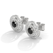 Luxury 2.20 Ct Round Cut Diamond Black And White Diamond Halo Stud Earrings