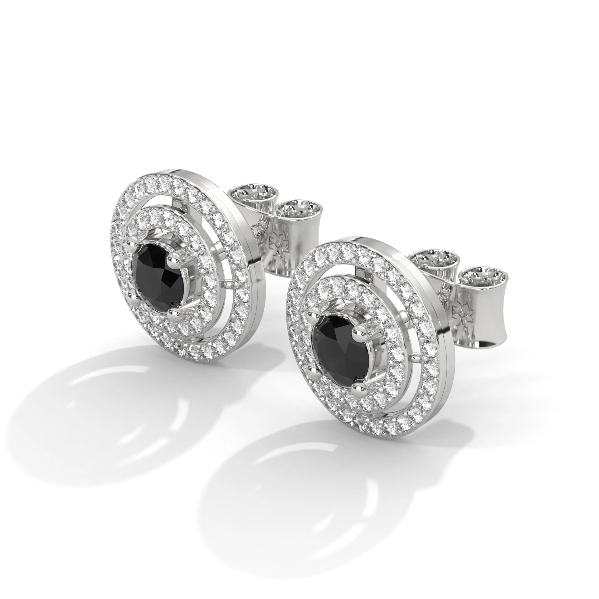 Luxury 2.20 Ct Round Cut Diamond Black And White Diamond Halo Stud Earrings