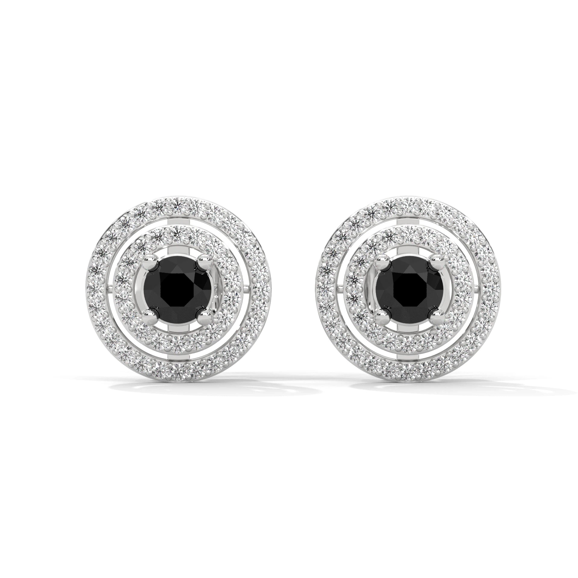 Luxury 2.20 Ct Round Cut Diamond Black And White Diamond Halo Stud Earrings