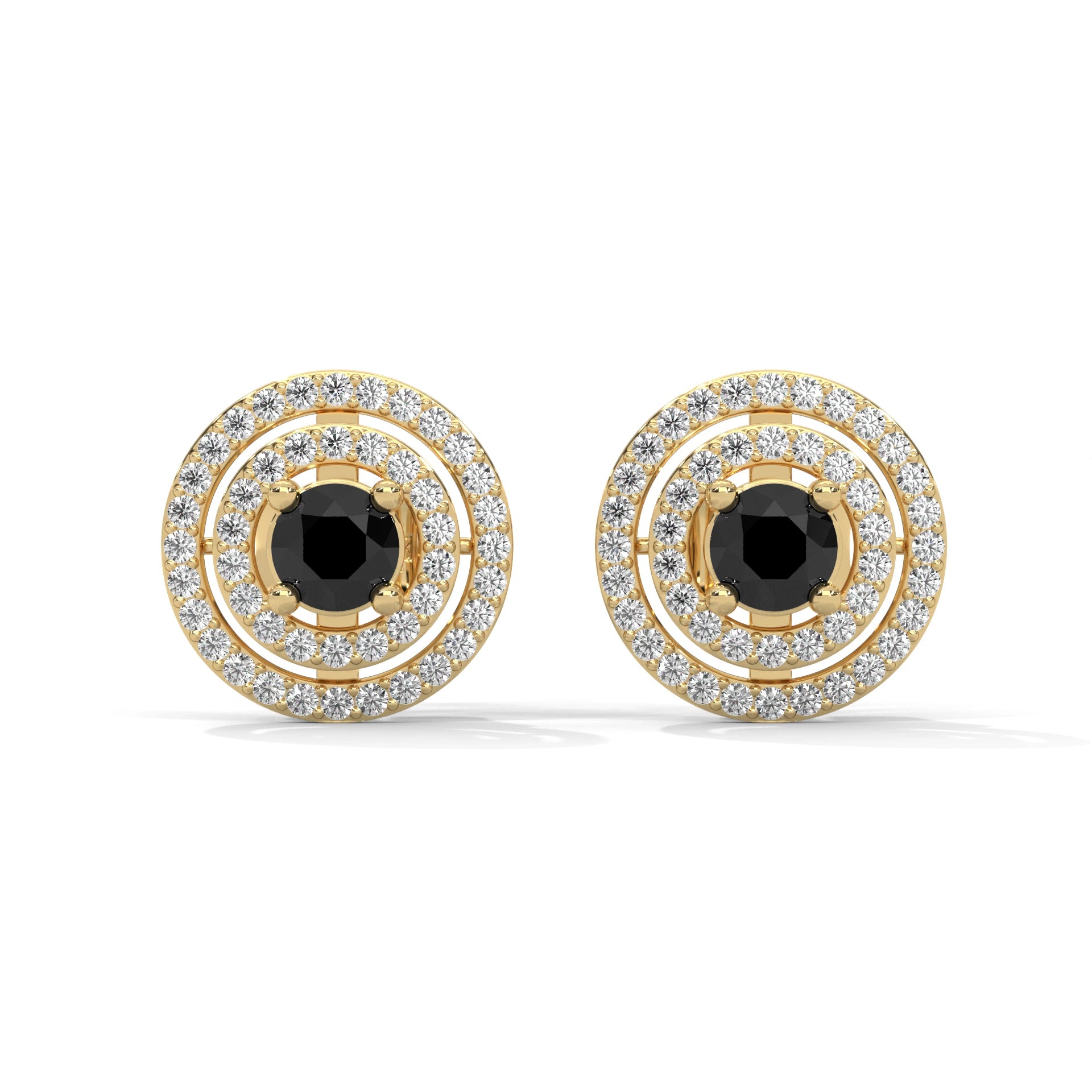 Luxury 2.20 Ct Round Cut Diamond Black And White Diamond Halo Stud Earrings 18K Yellow Gold