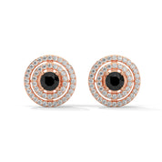 Luxury 2.20 Ct Round Cut Diamond Black And White Diamond Halo Stud Earrings 18K Rose Gold