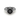 Front view of white gold ring with large round black gemstone, vintage floral design, and small black accents on the band.