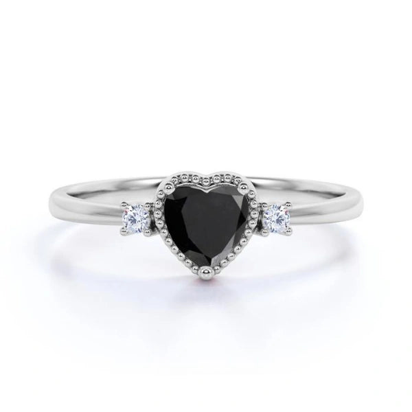 1.67 Ct Heart Shape Black Diamond Three Stone Engagement Ring Promise Engagement Rings