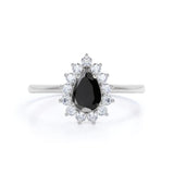 2 Ct Pear Cut Black Diamond Round Halo Diamond Engagement Ring