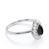 2 Ct Pear Cut Black Diamond Round Halo Diamond Engagement Ring
