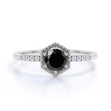 2 Ct Wt 6 Prong Black Diamond Ring With Site Accent