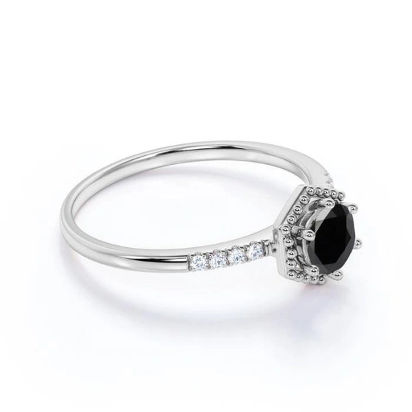 2 Ct Wt 6 Prong Black Diamond Ring With Site Accent Black Diamond Engagement Ring
