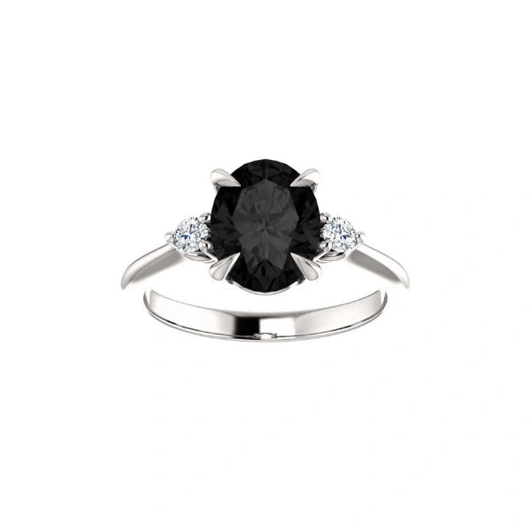 Luxury 2.20 Ct Oval Cut Black & White Diamond Three Stone Engagement Ring Black Diamond Engagement Ring