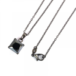 3 Ct Princess Cut Diamond Solitaire Prong Set Black Diamond Pendent