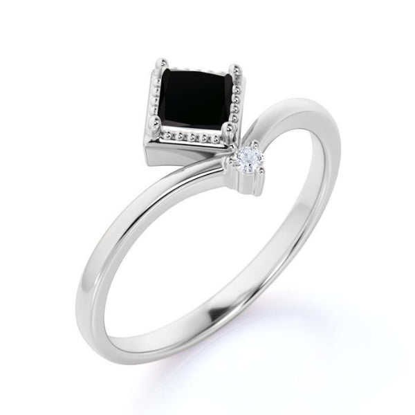 1.20 Ct Princess Cut Prong Set Black And White Diamond Ring Solitaire Engagement Rings